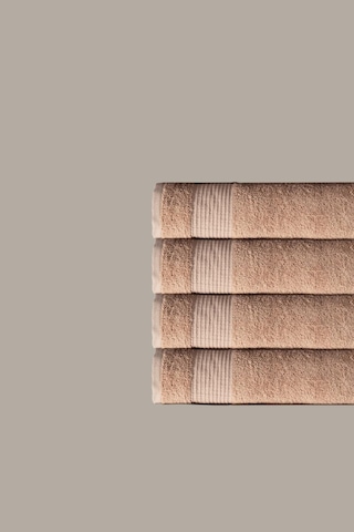 4 Lü Kareli Bej Renk Yumuşak Pamuk Banyo Havlu Seti 70x140 Cm