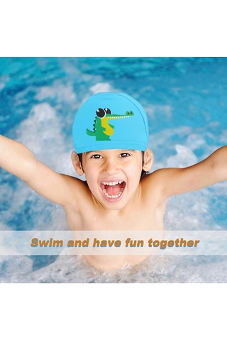 Çocuk Yüzme Boneleri Mavi Timsah Desen - Çocuklar İçin Yüzme Bon Mavi