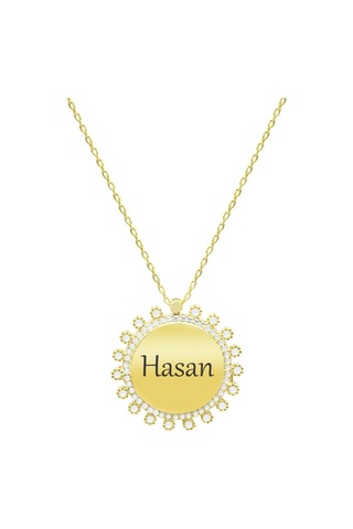 Tesbihane Zirkon Taşlı Güneş Tasarım Gold Renk Kişiye Özel İsim/harf Yazılı 925 Ayar Gümüş Kadın Kolye