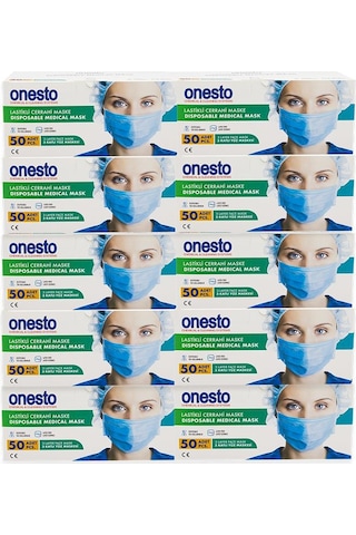 Onesto 3 Katlı Telli Cerrahi Maske 50 x 10 Adet