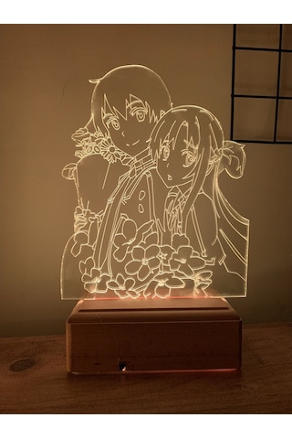 Sword Art Online Kirito And Asuna 16 Renk Gece Lambası