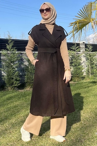 Rabia Şamlı Apoletli Acı Kahve Yelek Normal