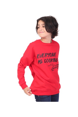 Toontoy Kids Toontoy Erkek Çocuk Baskılı Sweatshirt Kırmızı