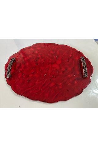 Epoksi Reçine Tepsi - Kırmızı Desenli - Ebat 24 Cm X 34 Cm Çok Renkli