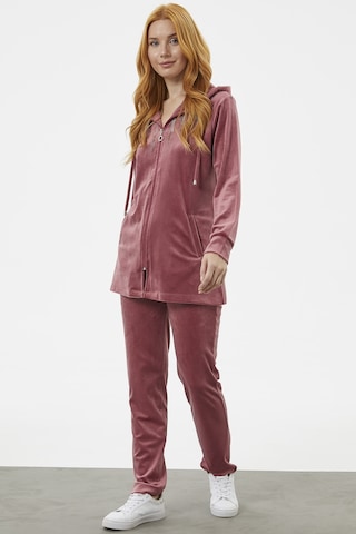 Tam Fermuarlı Kadife Taşlı Eşofman Takım - Gül Kurusu 001