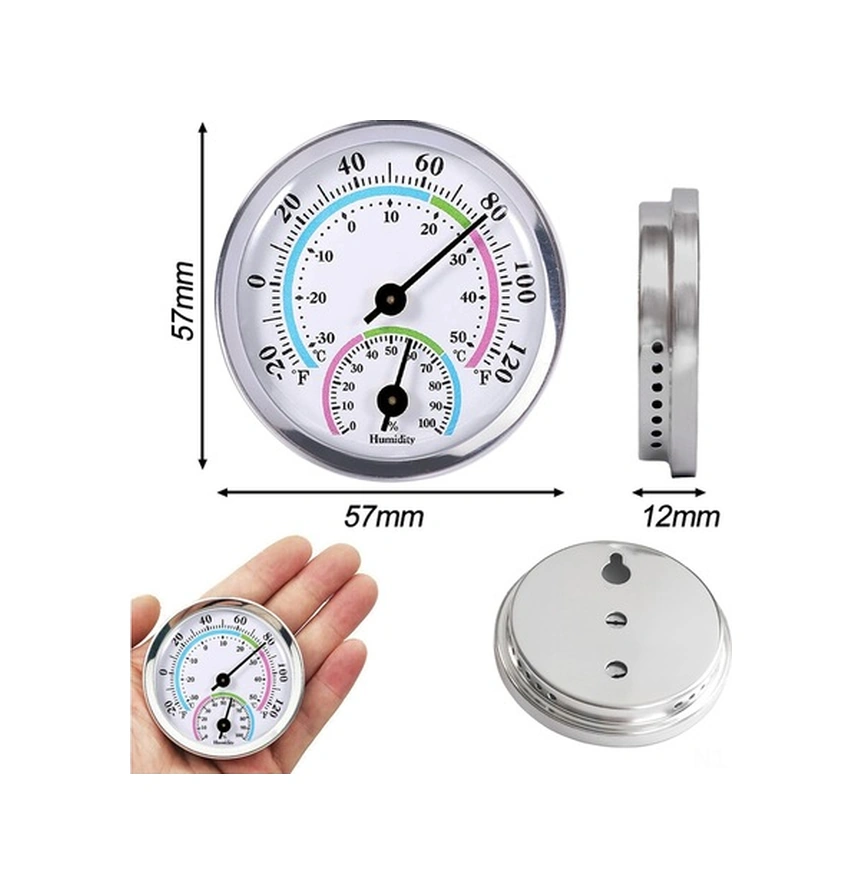 Fortunelane Alüminyum Duvar Tipi Nem Sıcaklık Ölçer - Ev Ofis İçin Pil Gerektirmeyen Serinlik Cihazı Gümüş