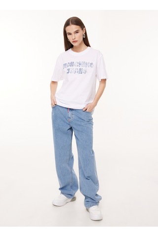 Moschino Jeans Beyaz Kadın Bisiklet Yaka Baskılı T-shirt J0708