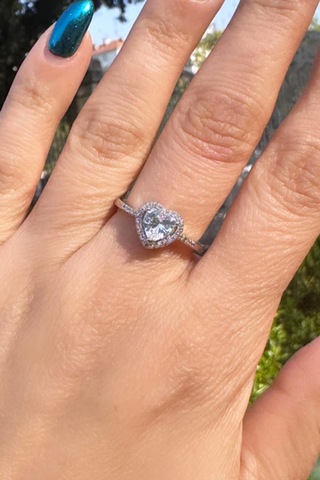 Taş Detaylı Kalp Yüzük - Gümüş Renk