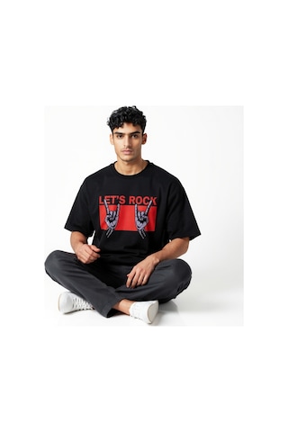 Urbantrendstore Unisex Rock Oversize Fit Rahat Geniş Salaş T-shirt Günlük Tişört Siyah