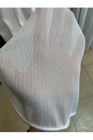Safir Balık Sırtı Ekru Çizgili Düz Tül Perde Ekru