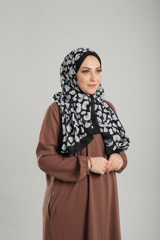 Giverny Siyah Desenli Şal Kesik Elyaf Pamuksu Leopar Dijital Baskılı 202125 01 Siyah