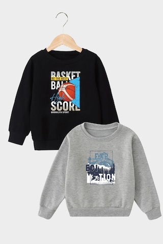 Panios Kids 2'li Basker Score-exp Edition Baskılı Erkek Çocuk Siyah-gri Sweatshirt Siyah - Gri