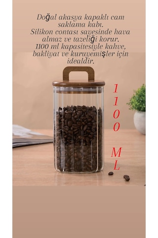 Akasya Kapaklı Cam Kavanoz 1100 Ml Büyük Boy Kahve & Bakliyat Saklama Kabı Ahşap Kapaklı Kavanoz Kahverengi - Şeffaf