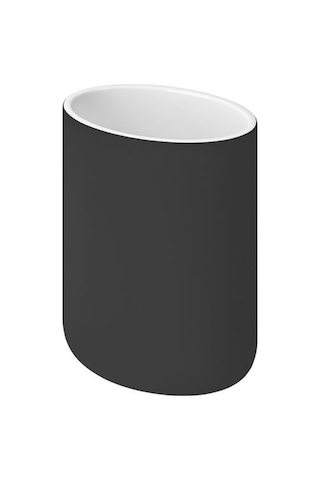 3 Parça Banyo Seti Ekoln Sabunluk, Diş Fırçalık, Tuvalet Fırçası Koyu Gri Renk Stoneware Koyu Gri