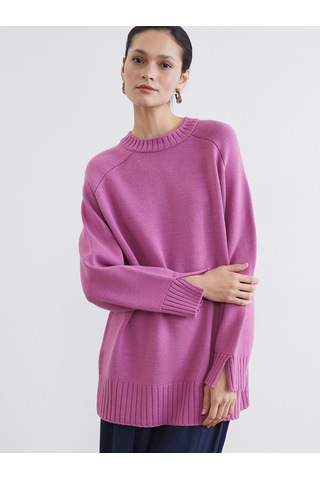 Lcw Modest Pembe Bisiklet Yaka Oversize Kadın Triko Tunik