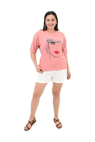 Kadın Büyük Beden Yüz Baskılı T-shirt 1788-25 001