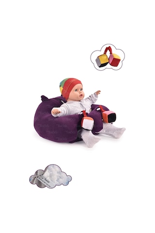 Oyuncaklı Bebek Oturma Destek Minderi - Devrilmez Bebek Koltuğu - Büyük Bebek Oturağı Mor