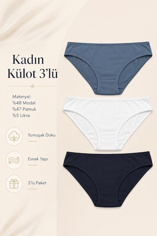 Nicoletta Kadın Külot 3 Lü Paket Likralı Modal Pamuklu Likrali Çok Renkli