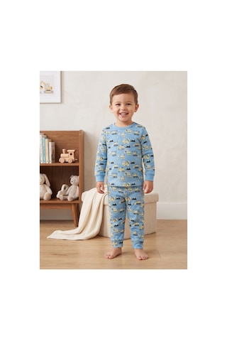 Deniva Kids Erkek Bebek Mavi İş Makineleri Kepçe Desenli Pamuklu Pijama Takımı / Ev Giyim 2'li Takım