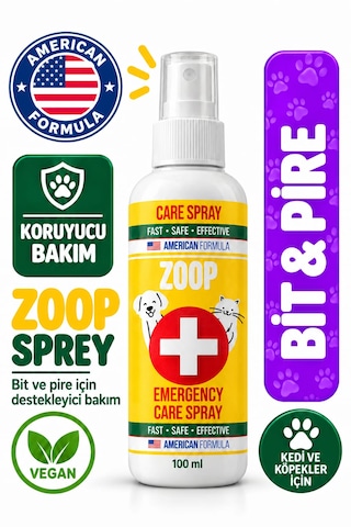 Zoop Köpek & Kedi Ağız Ve Diş Bakım - Mantar - Yara - Bit Pire Koruma - Kulak Temizleme - Alerji - Kaşıntı - Koku Giderci Ve Egzama Acil Bakım Spreyi 100 Ml