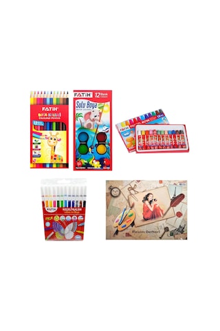 Fatih Kuru-Sulu-Pastel Boya-Keçeli Kalem Ve 35x50 Resim Defteri Seti