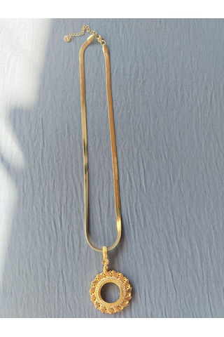 Çelik Çeyrek Kolye 50cm 24ayar Altın Kaplama