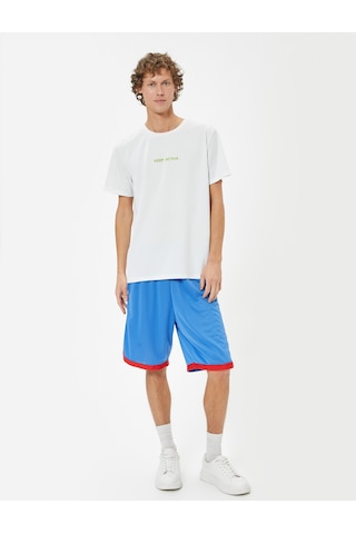 Koton Spor Şort Oversize Beli Lastikli Diz Altı Biyeli Mavi 4sam40105nk Mavi