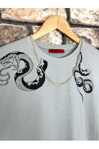 Altamira Erkek Yılan Baskılı Oversize Bisiklet Yaka T-shirt 001