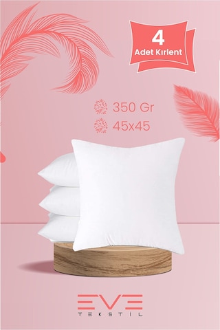 Eve Tekstil 4 Adet Silikon Elyaf Dolgulu Kare Kırlent Iç Yastığı 350 G