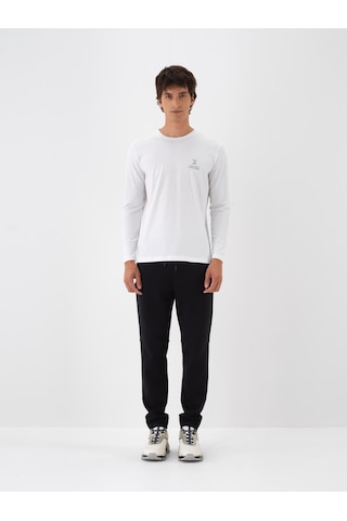 Siyah Pamuk Dokulu Regular Fit Sweat Pantolon 380184 Siyah