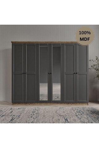 Dali 6 Kapılı Mdf Country Gardırop Antrasit