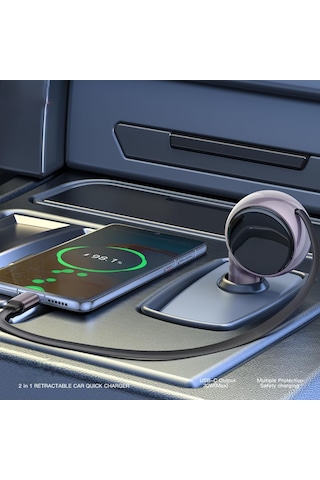Üsküdar İletişim 60w Tpye-c Araç Şarj Cihazı 30w Usb-c Çıkışlı 30w Geri Çekilebilir Type-c Kablolu Hızlı Şarj 1 Adet