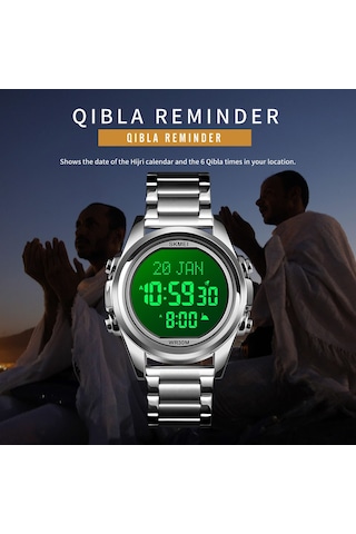 Skmeı Müslüman Dijital Saat - Namaz Qibla Pusulası, Hijri Takvimi, Kur'an Ayraç, Şehir Seçim Fonksiyonu, Tarih, Hafta, Alarm, Arka Işık, 3atm Su Geçirmez, Erkek Azan Saatleri, İslami Bileklik, Erkek Çok Renkli