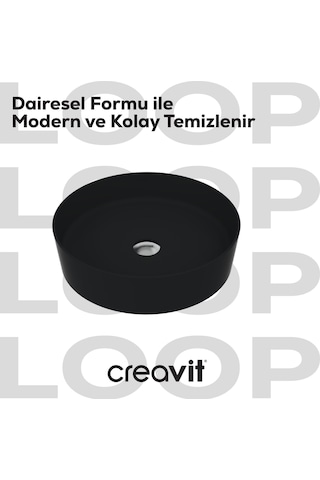 Creavit Loop Yuvarlak Çanak Lavabo Ø45 Cm Mat Siyah Lp145-00sm00e-0000