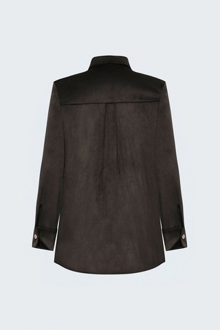Sateen Çıtçıt Detaylı Süet Gömlek - Kahve-138122