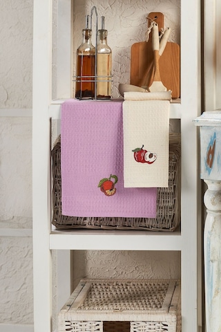 Eponj Home 6lı Kurulama Peçetesi Nakışlı 40x60 Meyve Pembe-lila