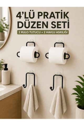 Shnstore Duvara Yapışkanlı Rulo Kağıtlık Ve Havlu Askılığı 2 Şer Adet 4 Lü Set Shntknd0720 Çok Renkli