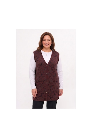 Onno Style Women Kalp Desenli Düğmeli Klasik Çelik Örgü Triko Yelek Bordo
