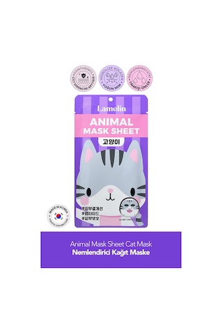 Lamelin Kedi Desenli Eğlenceli, Nemlendirici Kağıt Maske Lamelin Animal Mask Cat