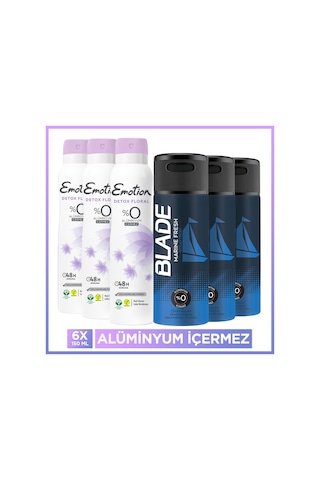 Blade Marine Fresh Erkek Deodorant 3x150 Ml,emotion Floral Kadın Deodorant 3x150 Ml