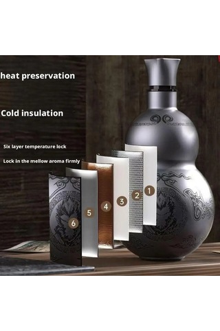 Taşınabilir Wukong Tema Kabak Tarzı Su Şişesi 304 Paslanmaz Diğer Gri - Siyah