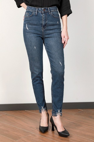 Giysa Kadın Yüksek Bel Lyc Lazer Kesim Skinny Jean Koyu Mavi