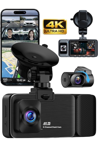 X18 Premium 3 Lens Araç İçi Kamera Wifi Gps 4k Ultra Hd Ön Arka İç Kamera Gece Görüşü Park Modu Dvr