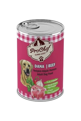 20 Adet Yetişkin Dana Etli Kıyılmış Köpek Maması 415 Gr 20'li Pro Chef Konserve Yaş Mama