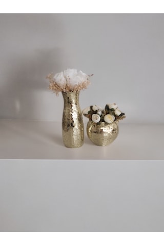 Işıltı Home Desıgn Aynalı Cam Vazo Açık Gold 2 Li Set