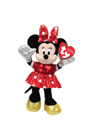Ty Parlak Kırmızı Elbiseli Minnie Mouse Sesli Peluş 15 Cm.