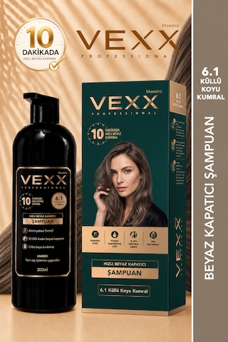 Vexx Professional Beyaz Kapatıcı Pratik Boya Şampuan Küllü Koyu Kumral 6.1 Amonyaksız Formül 300 Ml.