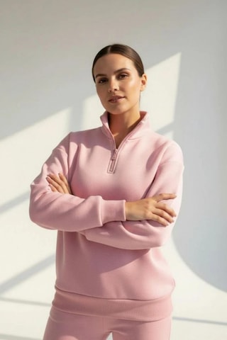 Rovebella Amore Fermuar Detaylı Dik Yaka Sweatshirt Somon
