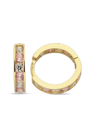 Altın Pembe Taşlı Çocuk Küpe - 722000016830 Sarı Altın