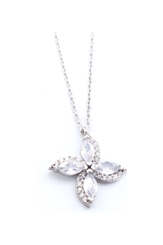 Ferizz Zirkon Taşlı Çiçek Şekilli Gümüş Kolye Gk-336
